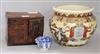 A Japanese jardiniere and miniature chest and bowl H.19cm                                                                              