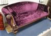 An early Victorian mahogany settee, upholstered in purple fabric W.230cm                                                               