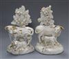 A pair of Derby white and gilt cow and calf groups, c.1810-30, 14.5cm, cf. DG Rice English Porcelain Animals, fig.122                  