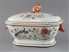 A Chinese export famille rose 'double peacock' soup tureen and cover, Qianlong period, W. 34.5cm                                       