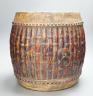 A Chinese bamboo-effect double sided temple drum, 37cm                                                                                                                                                                      