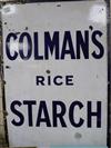 A Coleman's rice starch blue and white ground sign                                                                                     