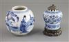 Two small Chinese blue and white jars, Kangxi period, H. 9cm and 10cm                                                                  