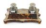A Victorian tortoiseshell and mother of pearl inkstand, 21cm wide                                                                                                                                                           