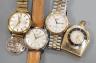 Three gentleman's wrist watches, Tissot, Longines VHP quartz and Admiration, an Eterna movement and a Jaeger LeCoultre travelling watch.                                                                                    