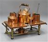 A copper warming stand and copper vessels                                                                                              