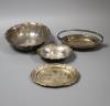 A sterling bowl, two sterling dishes and one other dish                                                                                                                                                                     