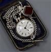 A Victorian silver open face pocket watch, Henry Mills, Oxford Street, London on curb-link chain with uncut swivel seal.               