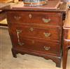 A small George I style oak three drawer chest W.77cm                                                                                   