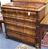 A 19th century flame mahogany French chest of drawers W.105cm                                                                          