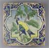 A large Persian 'parrot' tile, Qajar dynasty, 29.5cm sq., glaze losses to edge                                                         