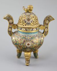 A Chinese cloisonne enamel and gilt copper tripod censer, early Republic period, c.1920, 21.5cm high                                   