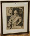 After Jacob Hondius, engraving, portrait of Sir Francis Drake, 16 x 12.5in.                                                            