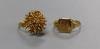 A modernist 9ct yellow gold formed as a coral branch cluster and a 9ct yellow gold signet ring 6.3g                                                                                                                         