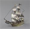 A late 19th/early century Hanau silver gilt model of a Brig, height 13.9cm.                                                            