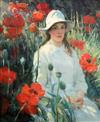 Albert Thomas Jarvis Gilbert (active 1880-1920) 'Jeune Fille et Coquelicots' c.1915 23.5 x 19.5in.                                     