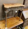 A George II mahogany folding card table on carved cabriole legs, width 76cm, depth 38cm, height 72cm                                                                                                                        