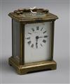 A French gilt brass carriage clock, white enamelled Roman dial, height 11cm                                                            