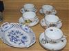 Five Herend tea cups, six Herend saucers and a Meissen blue and white basket                                                           