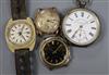 A silver pocket watch on albert and three gentleman's wrist watches including Smiths.                                                  