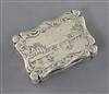 A Victorian silver shaped rectangular vinaigrette, by Edward Smith, the lid engraved with boats and riverscape,                        