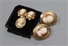 Two pairs of 9ct gold and cameo earrings and a 9ct gold and cameo small pendant.                                                       