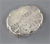 A Victorian silver cusped oval vinaigrette by Edward Smith, the lid engraved with country estate and river,                            