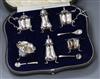 A cased silver six piece condiment set.                                                                                                