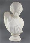 After the antique. An early 20th century carved white marble bust of a classical maiden, height 21.5in.                                