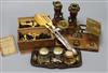 A bookslide, chess pieces, scales, silver handled servers etc                                                                          