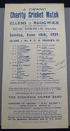 A Cricket original handbill/poster 1939 match, PGH fender team                                                                         