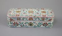 A unusual Chinese doucai scribe's box, Qing dynasty, 18cm long                                                                         