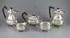 A matched silver five-piece tea service of reeded oval form, Jenkins & Timm, Sheffield 1922-3 and 1925                                                                                                                      