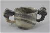 A Chinese grey and black speckled jade two handled cup, 17th/18th century, width 13.3cm                                                