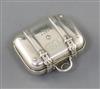 A Victorian silver vinaigrette modelled as a travelling suitcase, inscribed 'Katie 1877'                                               