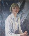 F. Wynne Thomas, oil on canvas, portrait of a young lady, signed and dated '53, 77 x 64cm, unframed.                                   