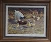 Donna Crawshaw (b. 1960), Jack Russell terrier and chicks, signed, oil on canvas                                                       