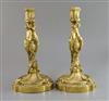 A pair Louis XVI ormolu candlesticks, height 12in.                                                                                     