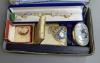 A Halcyon Days Gershwin 'Rhapsody in Blue' music box, no. 339/750, an engine-turned silver compact, three various watches and costume jewellery                                                                             