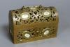 A 19th century French pierced and engraved bronze and enamel casket, 14cm                                                                                                                                                   