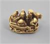 A Japanese ivory netsuke of the Takarabune (treasure ship) 19th century, signed Kagetashi, 4.5cm (no. 525)                             