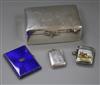 A Continental enamelled silver cigarette case, an enamelled silver vesta, silver vesta and cigarette box (4)                           