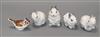 Four Royal Copenhagen rabbits and a Derby bird paperweight                                                                             