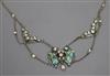 An early 20th century Art Nouveau white metal, enamel and seed pearl necklace, approx. 40cm.                                           