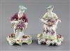 A near pair of Derby seated figures of fruit sellers, c.1759-60, h. 12.5cm, small losses and slight restoration                        