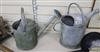 Two Edwardian galvanised tin watering cans                                                                                             