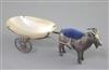 An Edwardian novelty silver billy goat and cart pin cushion, with mother of pearl cart on two 12cm.                                    