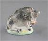 A rare Derby small figure of a seated wild boar, c.1760, h. 6.3cm, some restoration                                                    