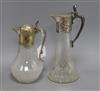 A WMF Art Nouveau claret jug and a smaller similar jug tallest 30cm                                                                    