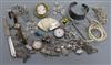 Mixed jewellery including silver and costume and two fob watches.                                                                      